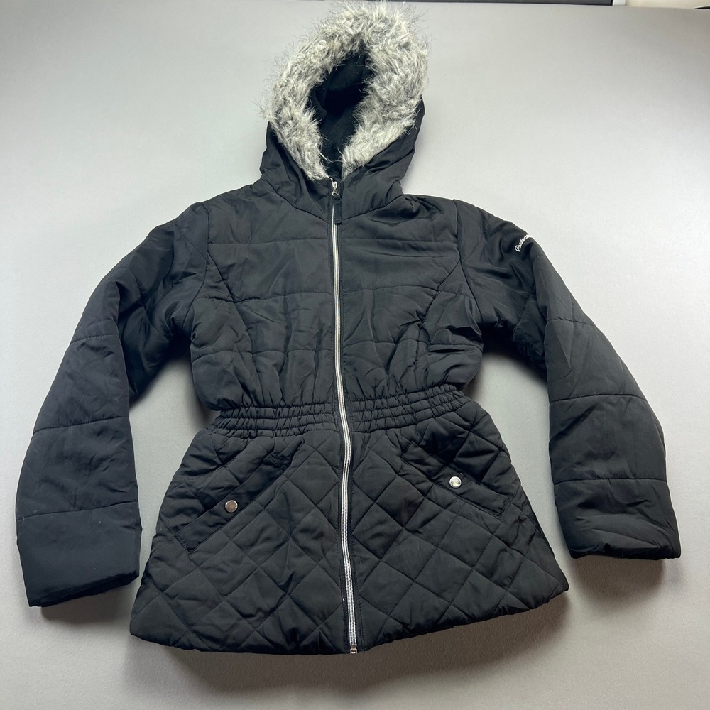 Protection System Puffer Jacket Girls 10-12 Black Faux Fur Hooded Full Zip Warm